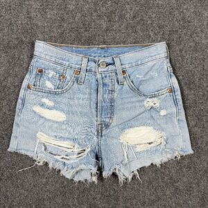 Levis 501 Denim Shorts Size 24 Distressed Boho Summer 020